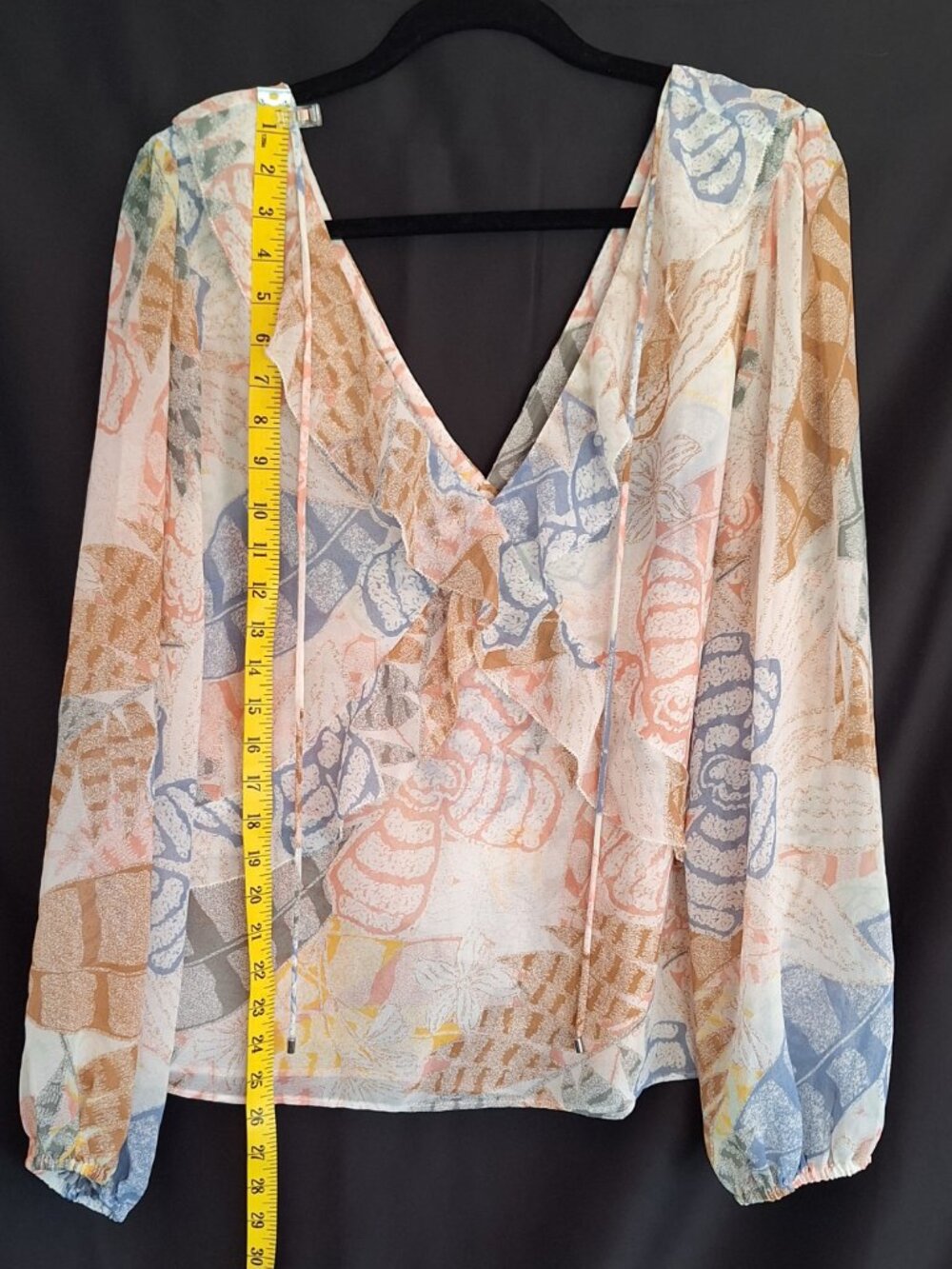 WHBM XL Romantic Feminine Chiffon Blouse Soft Floral V Dainty Romantic Prairie - Picture 7 of 12